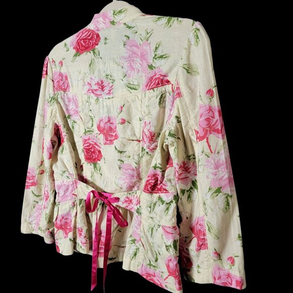 Banana Republic Womens Floral Linen Blend Coquette Back Tie Work Blazer Jacket 8 - Picture 6 of 10